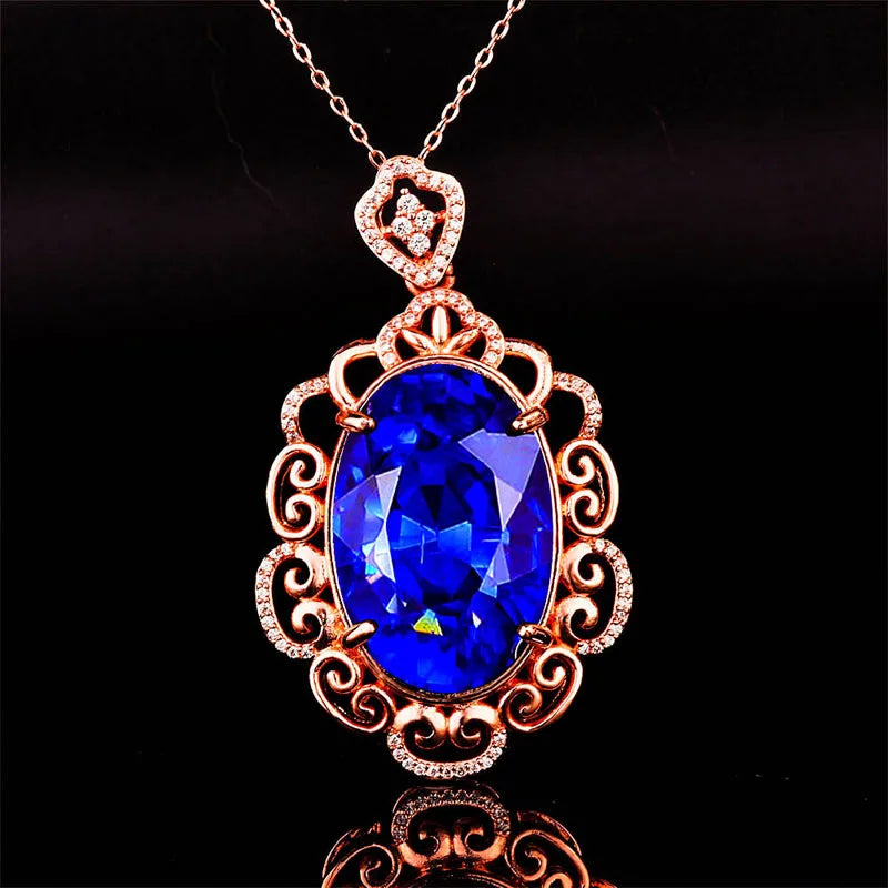 Vintage Geometric Rose Gold Pendant Necklace with Zircon Inlay