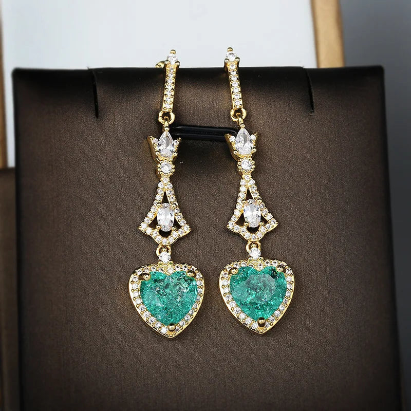 Vintage Silver Paraiba Tourmaline Heart Pendant Earrings