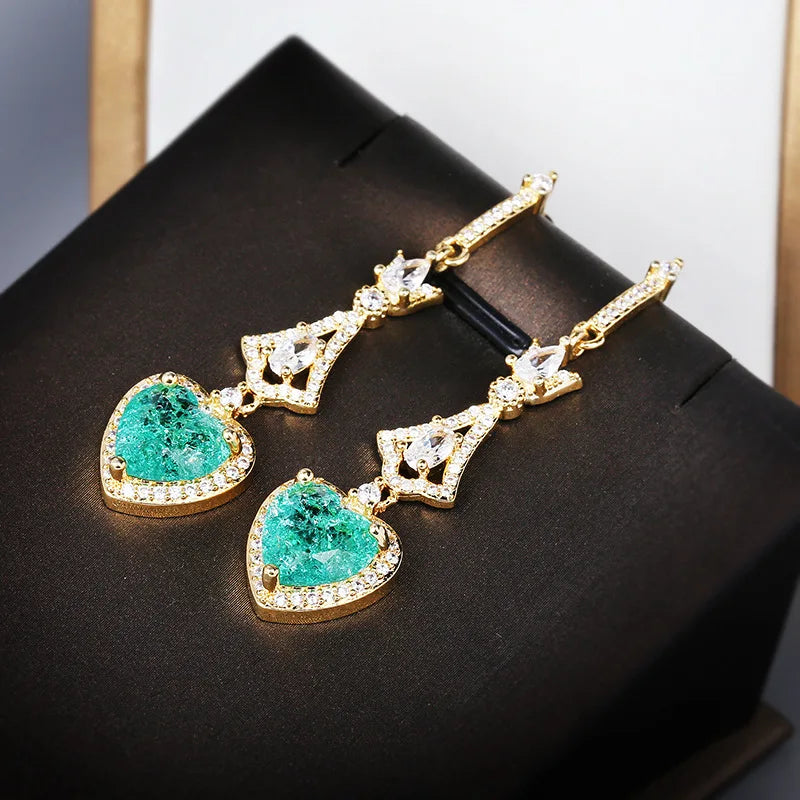 Vintage Silver Paraiba Tourmaline Heart Pendant Earrings