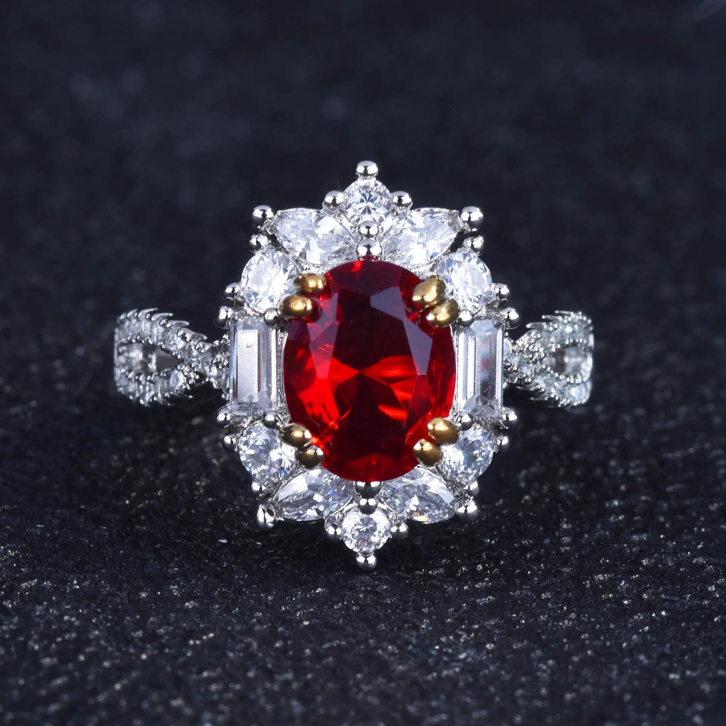 Vintage Silver Oval Crystal Ring Resizable Opening Rings for Women