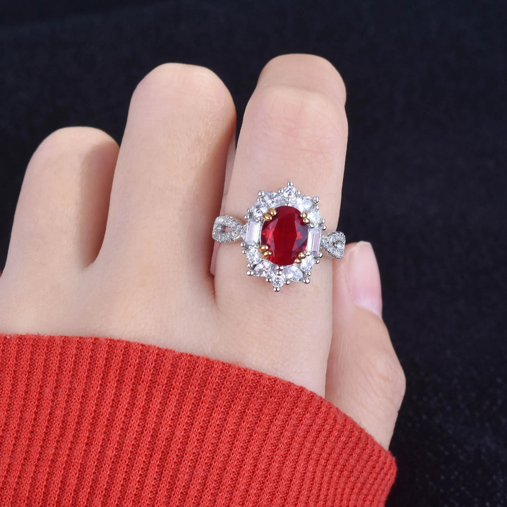Vintage Silver Oval Crystal Ring Resizable Opening Rings for Women