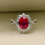 Vintage Silver Oval Crystal Ring Resizable Opening Rings for Women