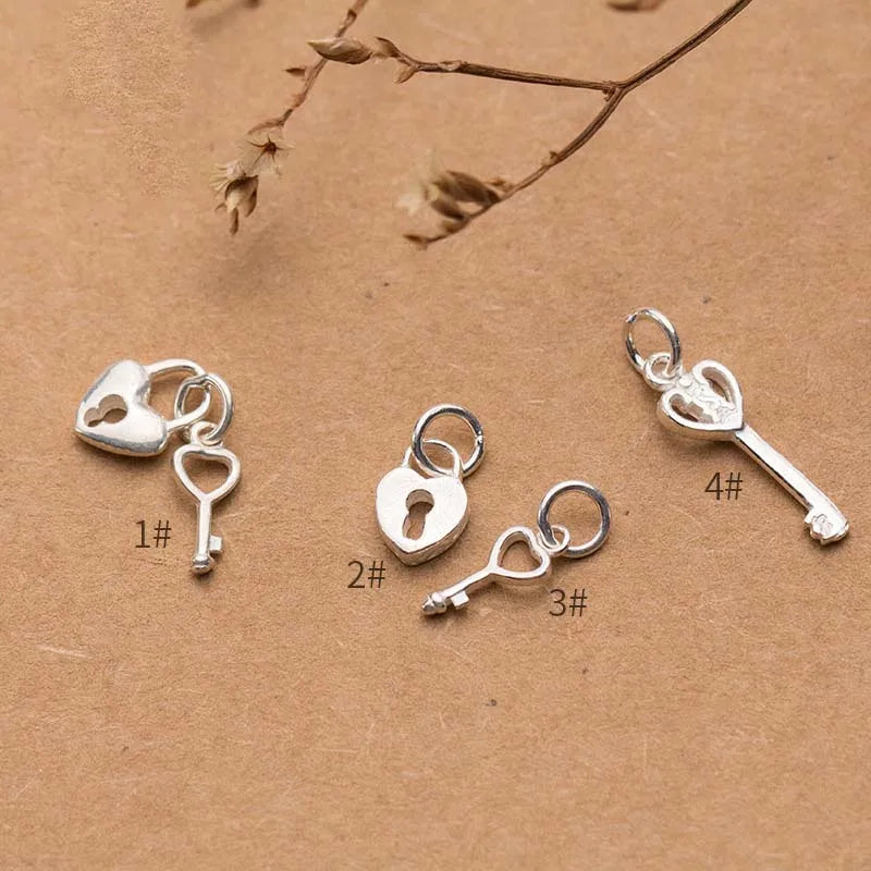 Vintage Key And Lock 925 Sterling Silver Charms DIY Jewelry Making
