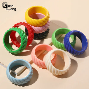 Vintage Colorful Wave Wide Cuff Bangle Charms Acrylic Hand Bangle Braclets