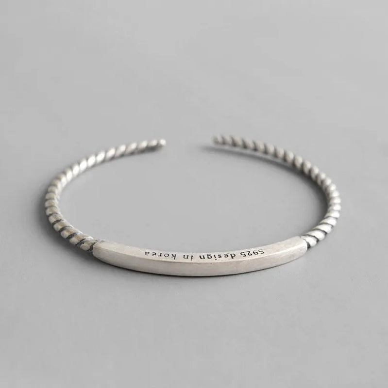 Vintage S925 Sterling Silver woven Bangle Silver Open Cuff Bracelet