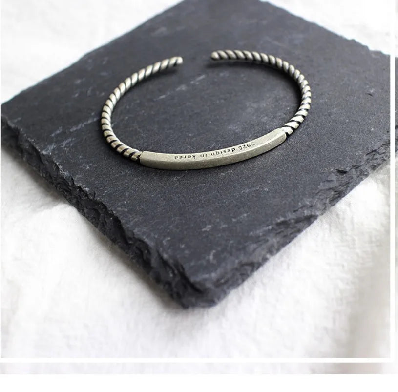 Vintage S925 Sterling Silver woven Bangle Silver Open Cuff Bracelet