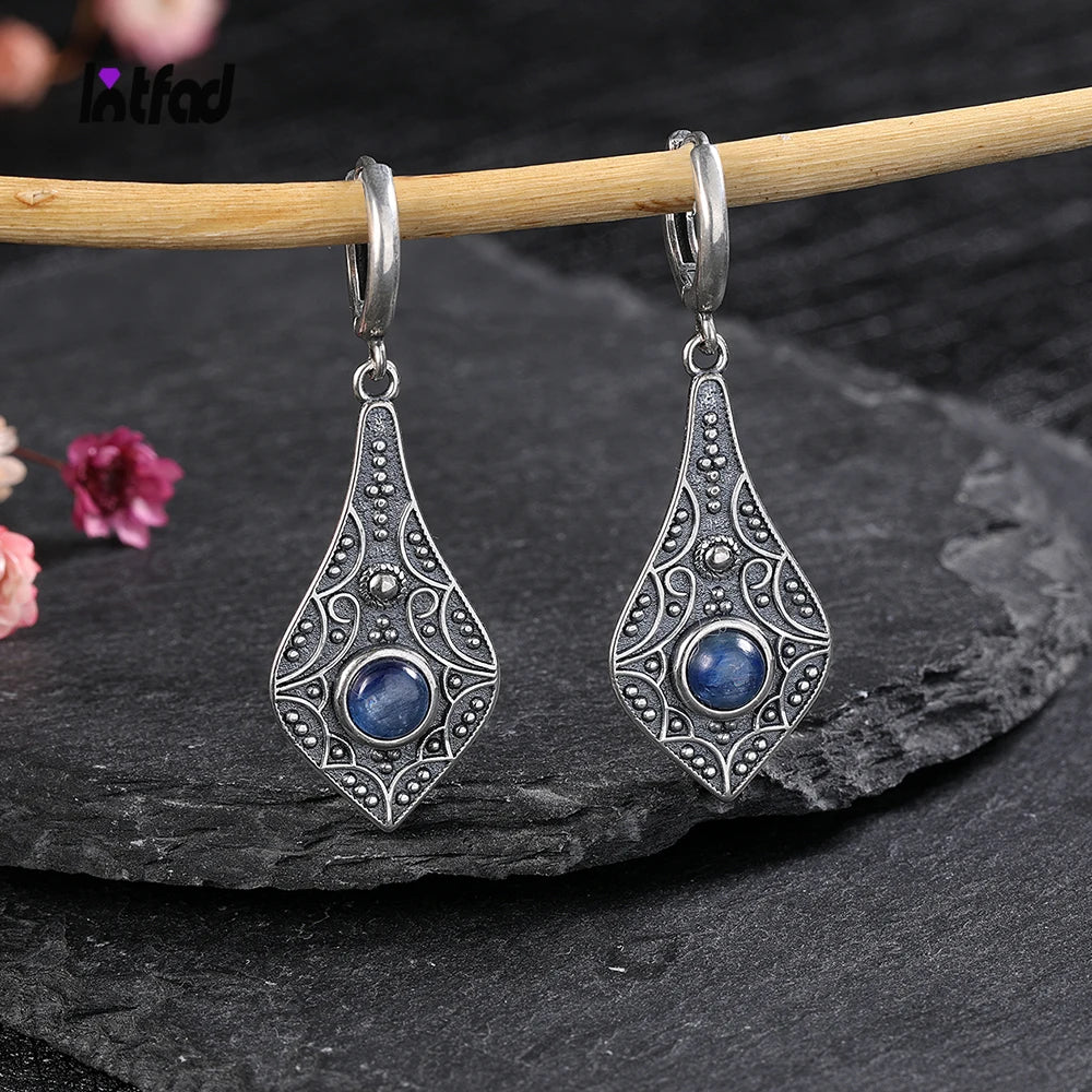 Vintage Kyanite 925 Silver Drop Earrings Natural Moonstone Jewelry