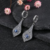 Vintage Kyanite 925 Silver Long Drop Earrings Natural Moonstone Wedding Gift