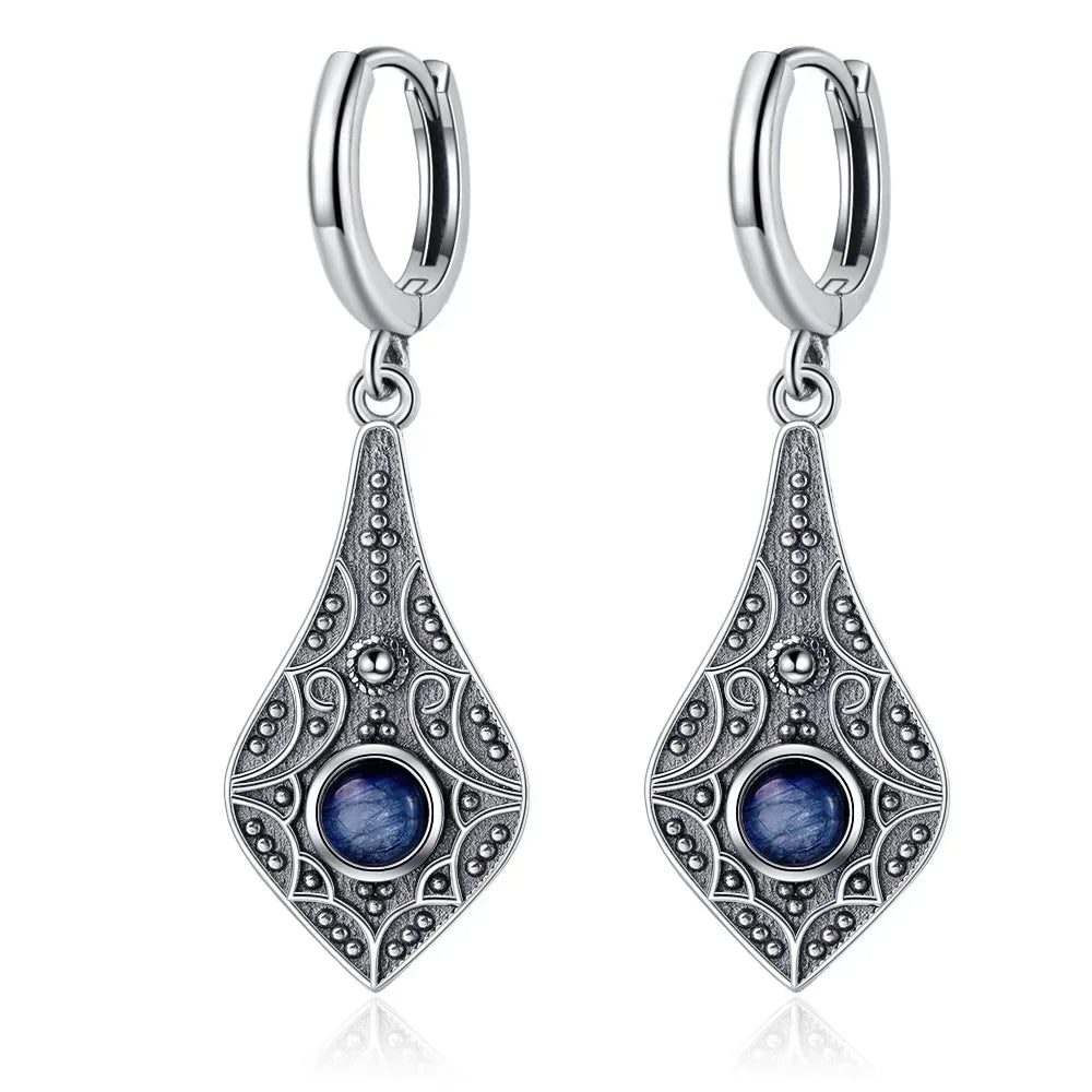 Vintage Kyanite 925 Silver Long Drop Earrings Natural Moonstone Wedding Gift