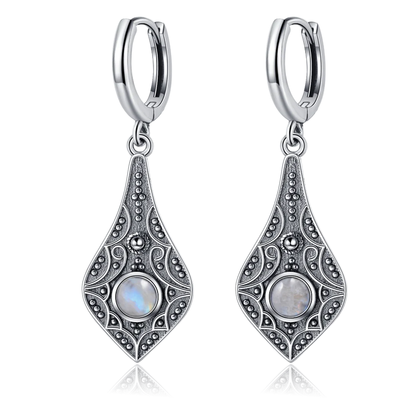 Vintage Kyanite 925 Silver Drop Earrings Natural Moonstone Jewelry