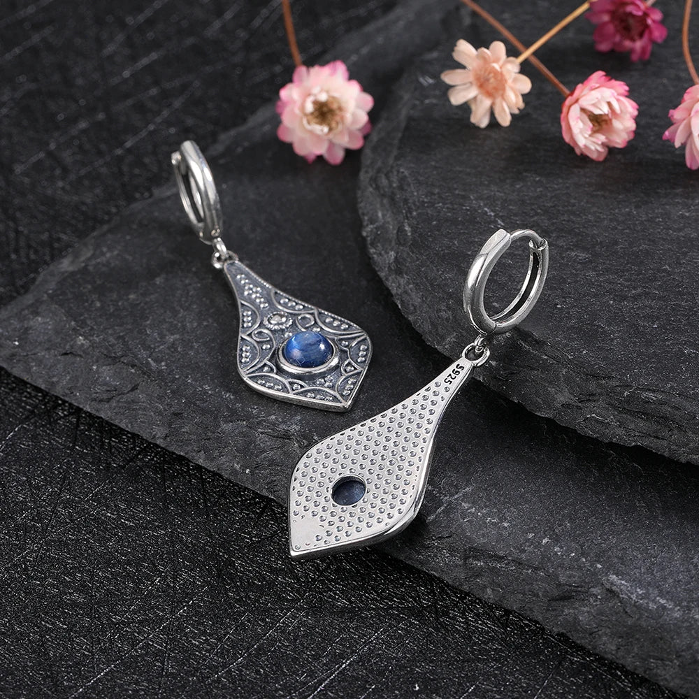 Vintage Kyanite 925 Silver Drop Earrings Natural Moonstone Jewelry