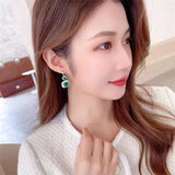 Vintage Lab Emerald Dangle Earrings 925 Silver Wedding Drop Earrings