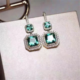 Vintage Lab Emerald Dangle Earrings 925 Silver Wedding Drop Earrings