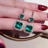 Vintage Lab Emerald Dangle Earrings 925 Silver Wedding Drop Earrings