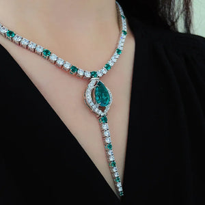Vintage Lab Emerald Diamond Necklace 925 Sterling Silver