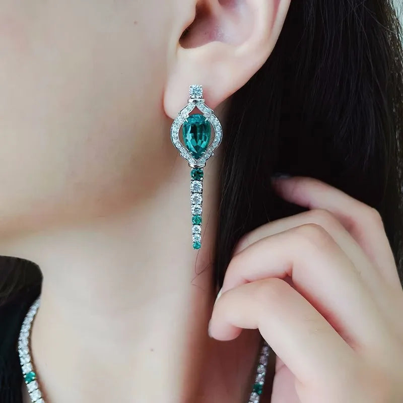 Vintage Lab Emerald Diamond Necklace 925 Sterling Silver