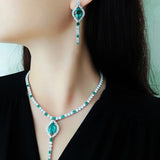 Vintage Lab Emerald Diamond Necklace 925 Sterling Silver