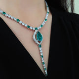 Vintage Lab Emerald Diamond Necklace 925 Sterling Silver