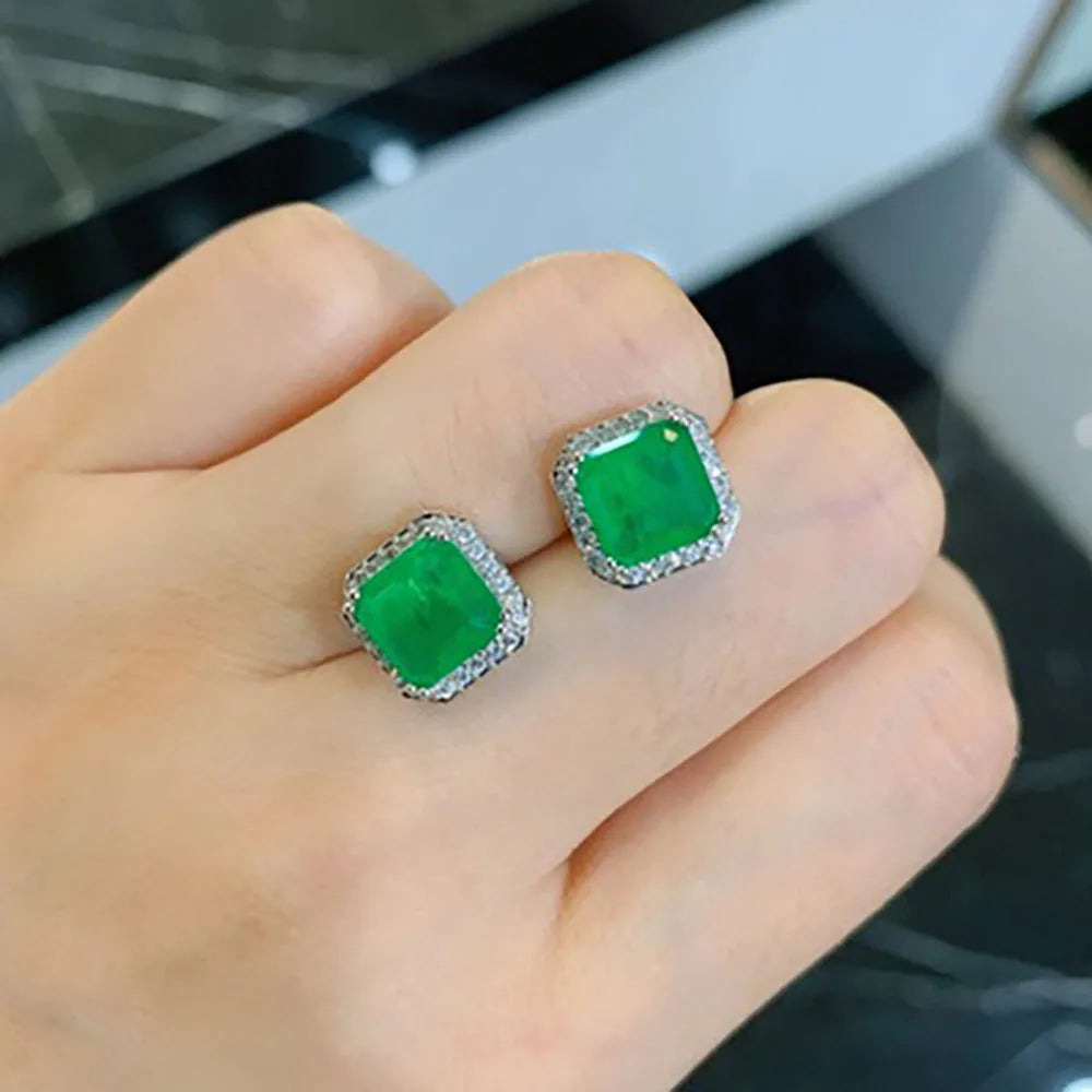 Vintage Lab Gemstone Emerald Earrings for Women