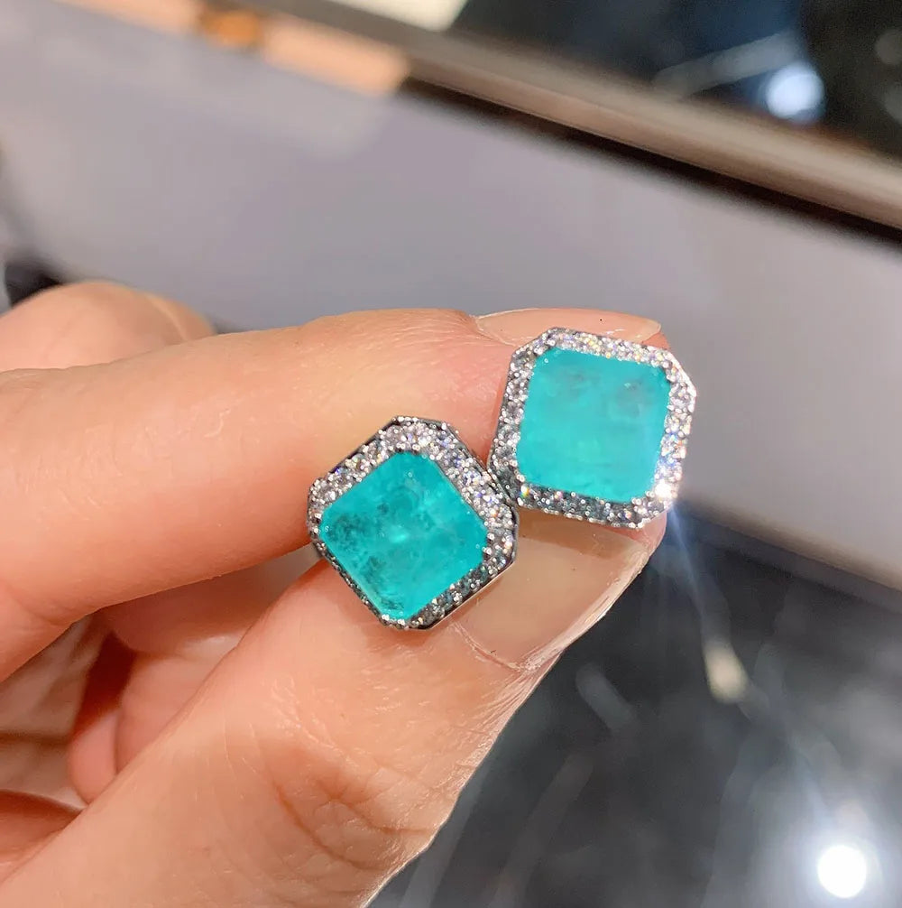 Vintage Lab Gemstone Emerald Earrings for Women
