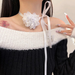 Vintage Lace Flower Choker Necklace Ribbon Collar Clavicle Chain
