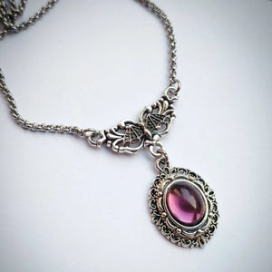 Vintage Lace Victorian Necklace Gothic Choker Purple Crystal Pendant