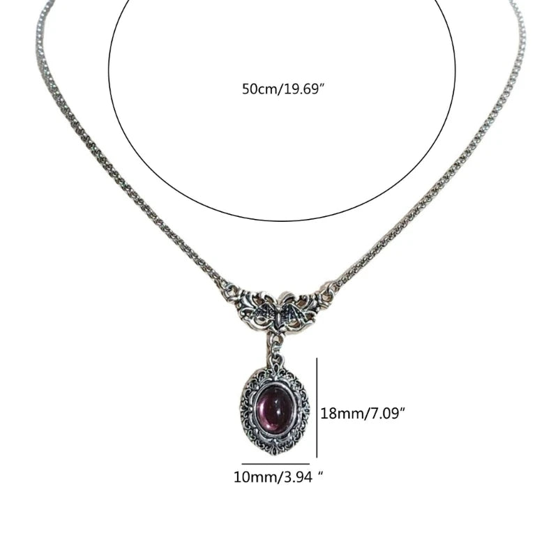 Vintage Lace Victorian Necklace Gothic Choker Purple Crystal Pendant