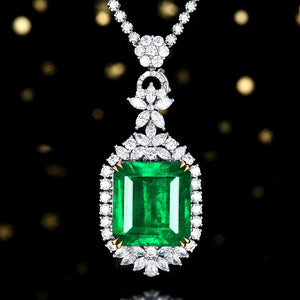 Vintage Green Square CZ Pendant Necklace Flower Jewelry