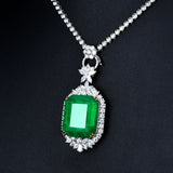 Vintage Green Square CZ Pendant Necklace Flower Jewelry