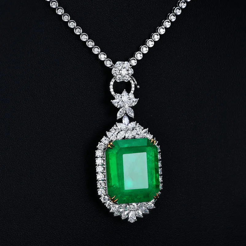 Vintage Green Square CZ Pendant Necklace Flower Jewelry