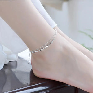 Vintage Lady Star Double Layer Bracelets 925 Sterling Silver Anklets