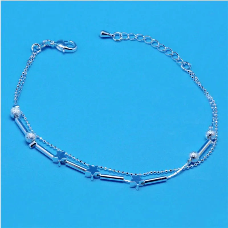 Vintage Lady Star Double Layer Bracelets 925 Sterling Silver Anklets