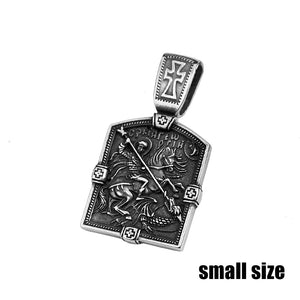 Vintage Dragon Slayer St George Pendant Stainless Steel Cross Biker Necklace