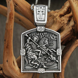 Vintage Dragon Slayer St George Pendant Stainless Steel Cross Biker Necklace