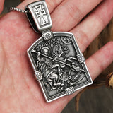 Vintage Dragon Slayer St George Pendant Stainless Steel Cross Biker Necklace