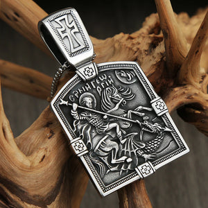 Vintage Dragon Slayer St George Pendant Stainless Steel Cross Biker Necklace