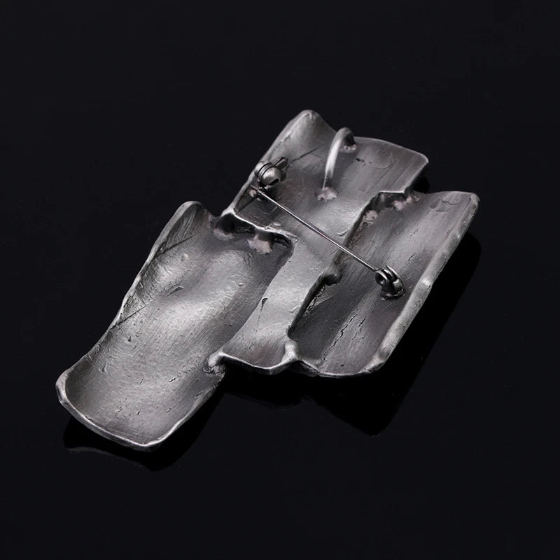 Vintage Large Metal Bark Brooches Geometric Irregular Women Men Pins Plant Jewel