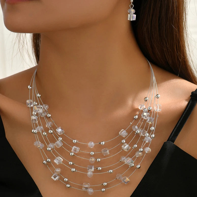 Vintage Crystal Beads Necklace and Earring Set