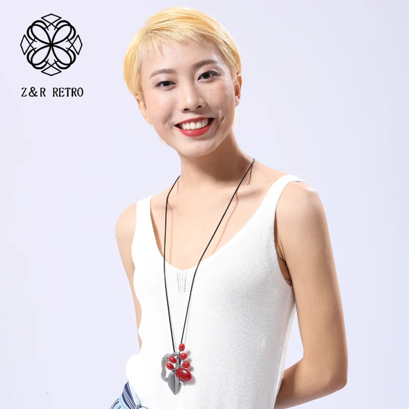 Vintage Leaf Necklace Zinc Alloy Rope Chain Necklaces For Women