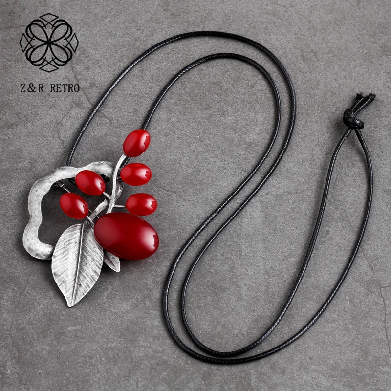 Vintage Leaf Necklace Zinc Alloy Rope Chain Necklaces For Women