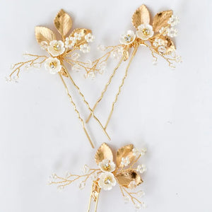 Vintage Leaf Wedding Hair Pins Clips Pearls Bridal Hair Piece