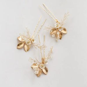 Vintage Leaf Wedding Hair Pins Clips Pearls Bridal Hair Piece