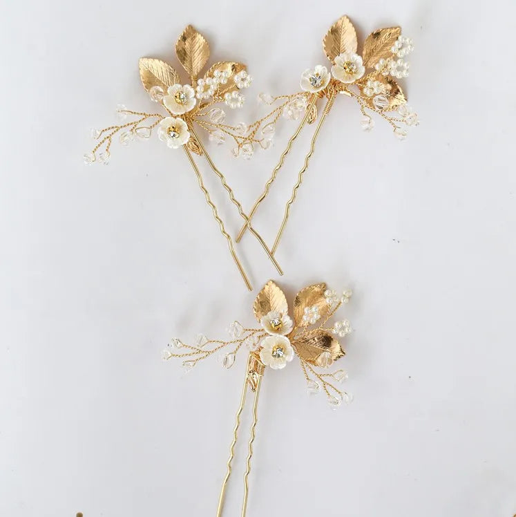 Vintage Leaf Wedding Hair Pins Clips Pearls Bridal Hair Piece