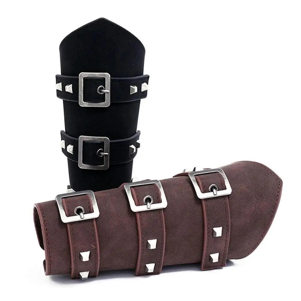 Vintage Leather Arm Punk Wristband Guards Medieval Knight Bracers
