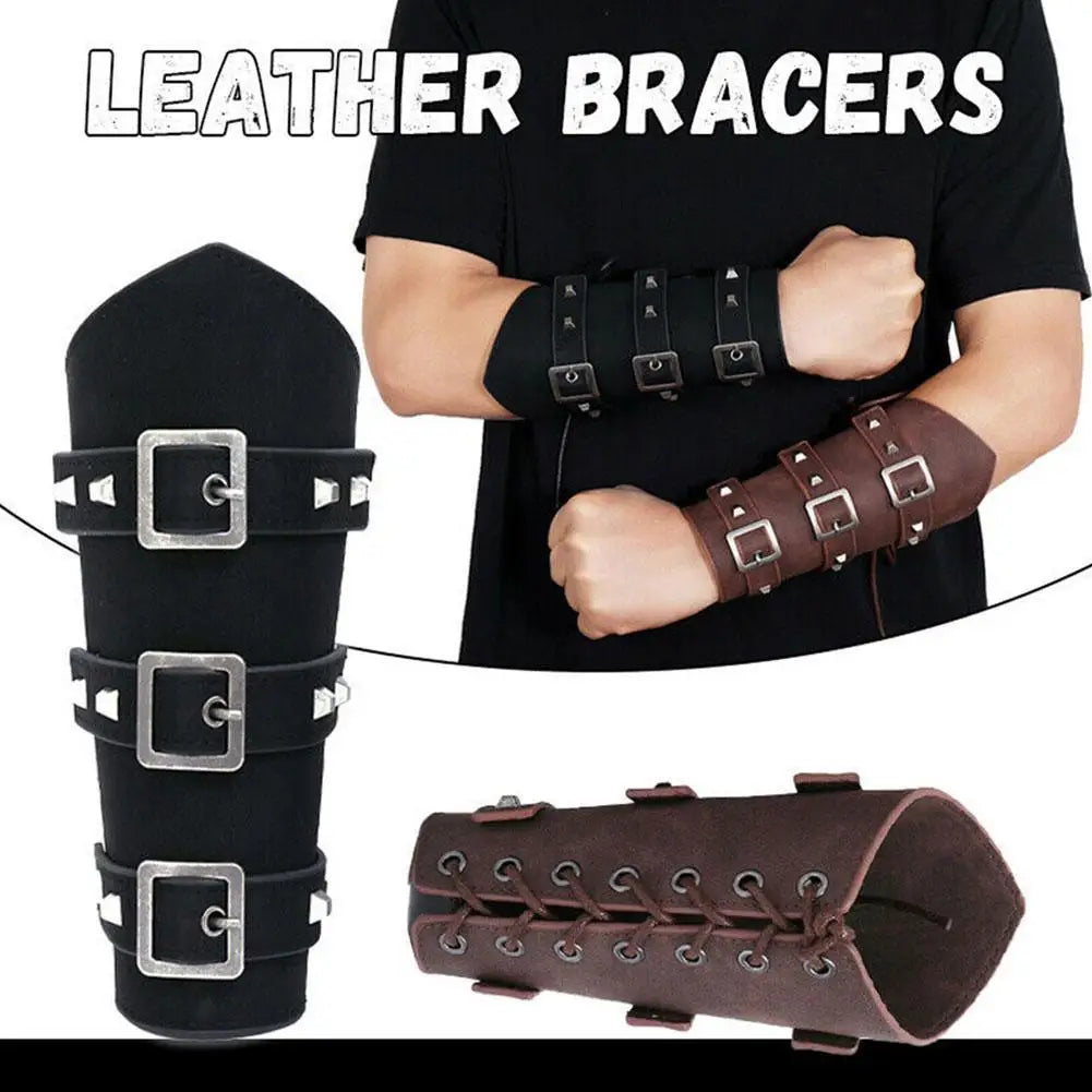 Vintage Leather Arm Punk Wristband Guards Medieval Knight Bracers