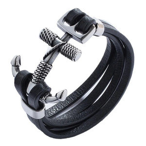 Vintage Leather Bracelet Cross Anchor Men's Wrist Band