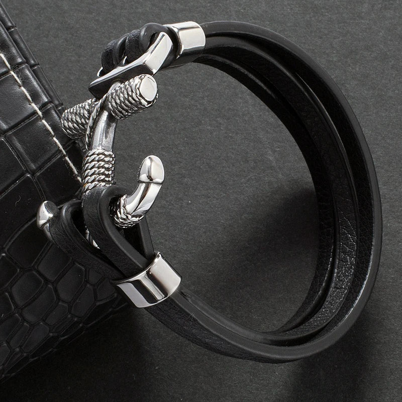 Vintage Leather Bracelet Cross Anchor Men's Wrist Band