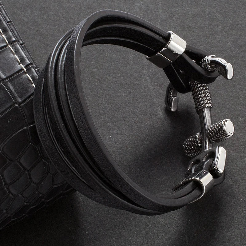 Vintage Leather Bracelet Cross Anchor Men's Wrist Band