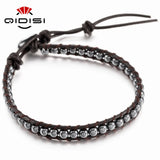 Vintage Leather Bracelets Matte Stone 1 Strands Wrap Boho Bangles