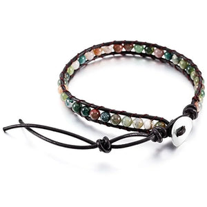 Vintage Leather Bracelets Matte Stone 1 Strands Wrap Boho Bangles